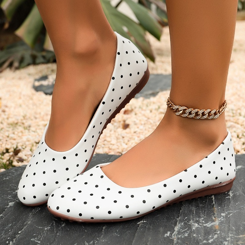 Women'S Shoes Round Toe - Damen Weiße Polka-Dot Ballerinas mit Runder