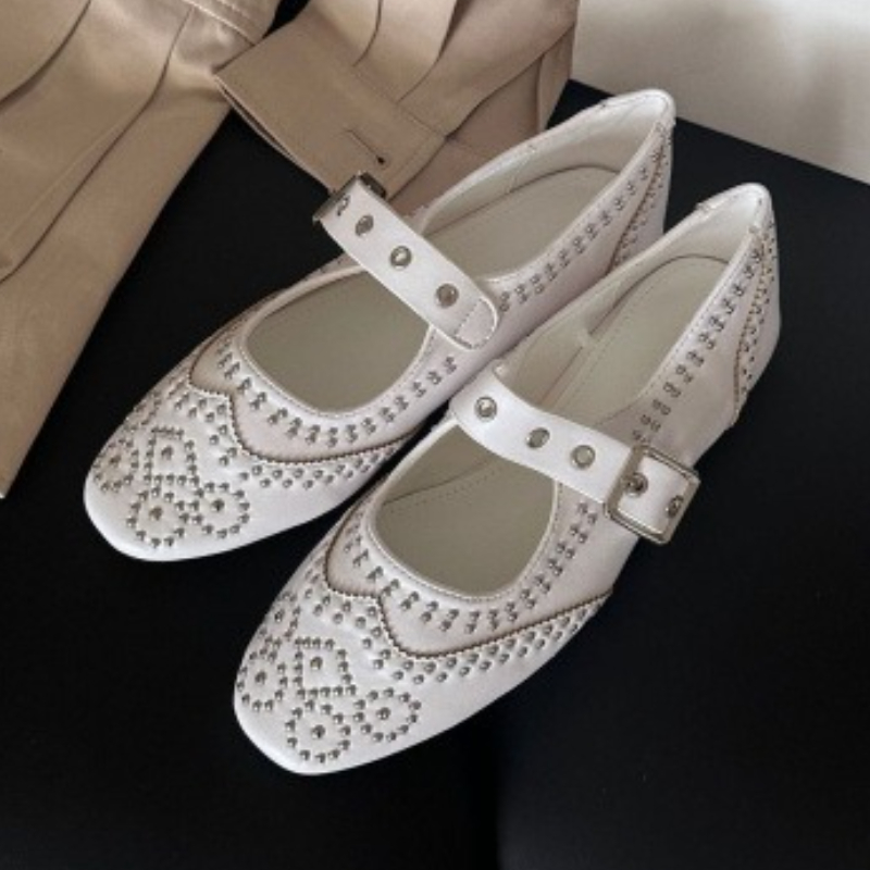 Women'S Shoes Round Toe - Retro Niet Schnalle Design Wohnungen Frauen