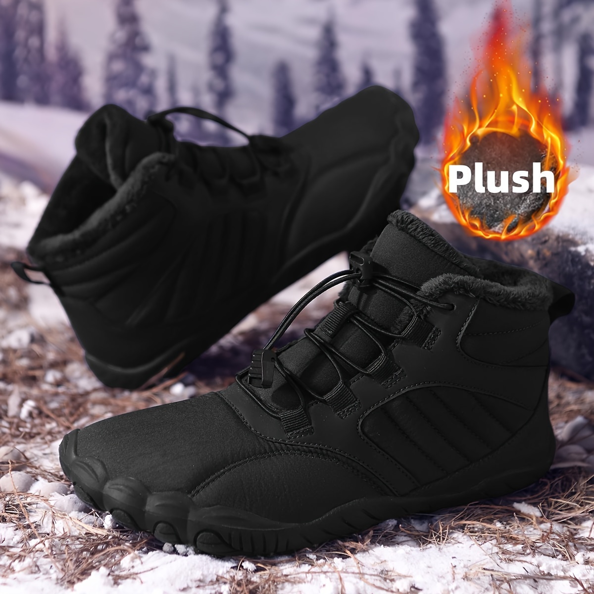 Women'S Shoes Wide Width - Unisex Winter Fleece-gefütterte Barfuß-Schneestiefel mit Fünf-Zehen-Design,