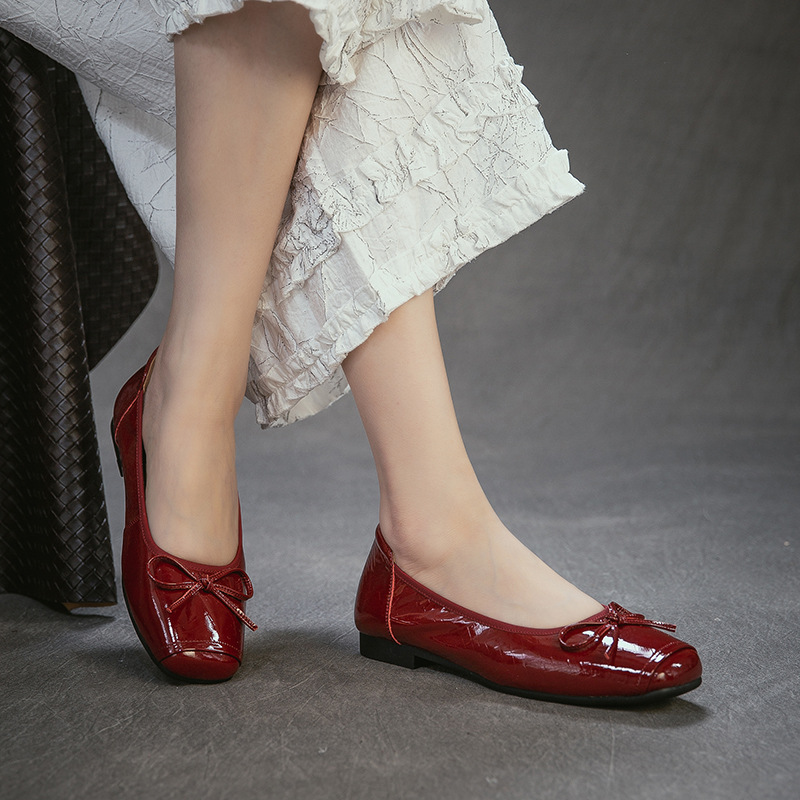 Women Shoes Japanese Brand - Echtes Leder, runde Zehenpartie, niedrige Absätze,