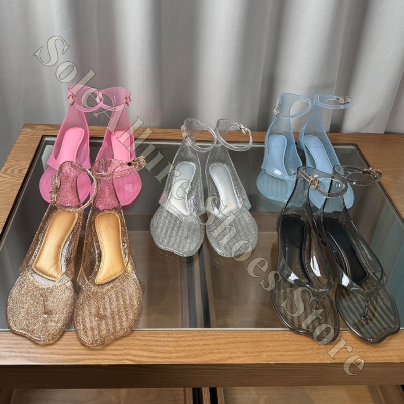 Jelly Sandal Women - Glitzer-Jelly-Sandalen mit Knöchelriemen, niedrigem Blockabsatz, Zehensteg-Design,