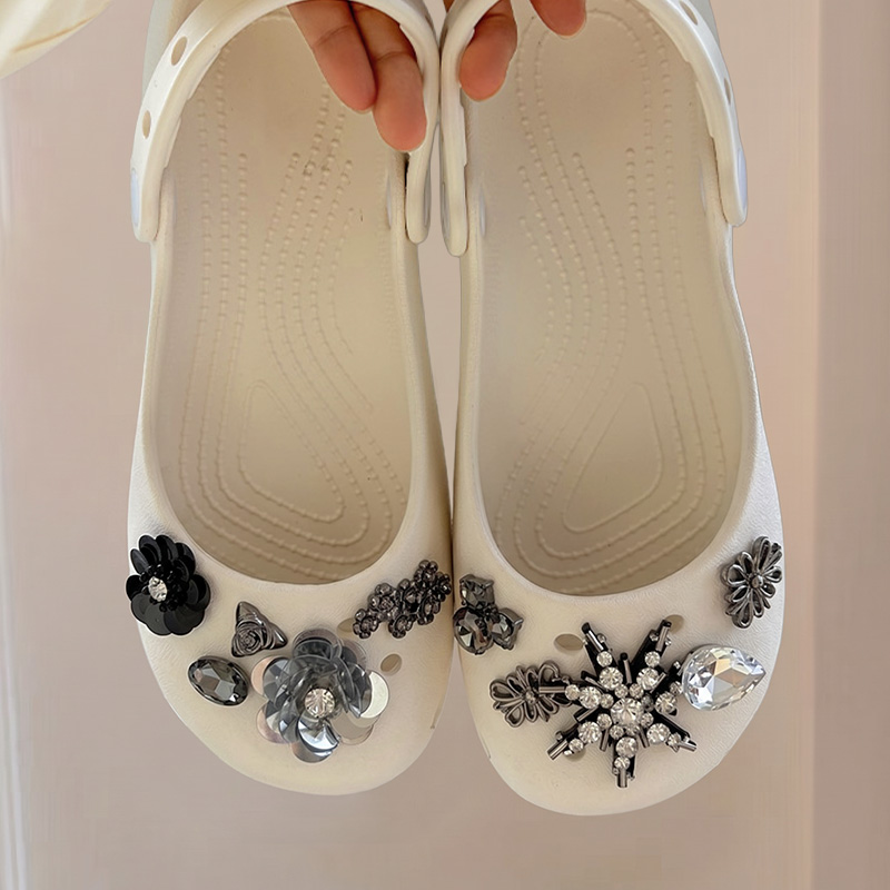 Women Shoes Japanese Brand - Kristallblumen-Dekorationen DIY Clogs Schuhe Damen Markendesign