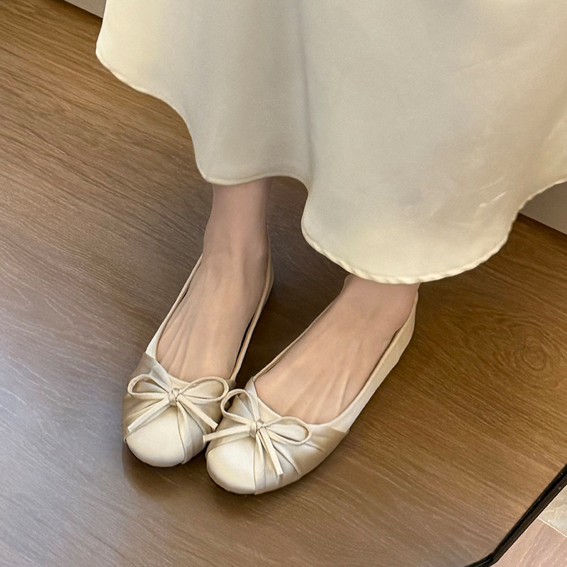 Women'S Shoes Round Toe - 2026 Neue Schleifenknoten-Satin-Ballerinas für Damen im