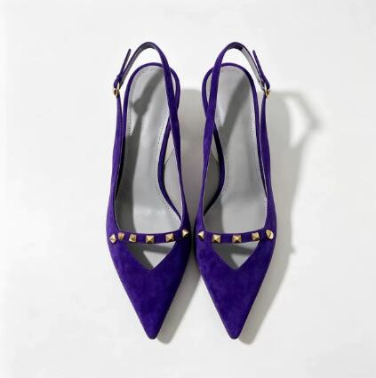 Women Shoes Size 4 In Cm - Königsblaue Wildleder-Slingback-Pumps mit Nieten, 4 cm