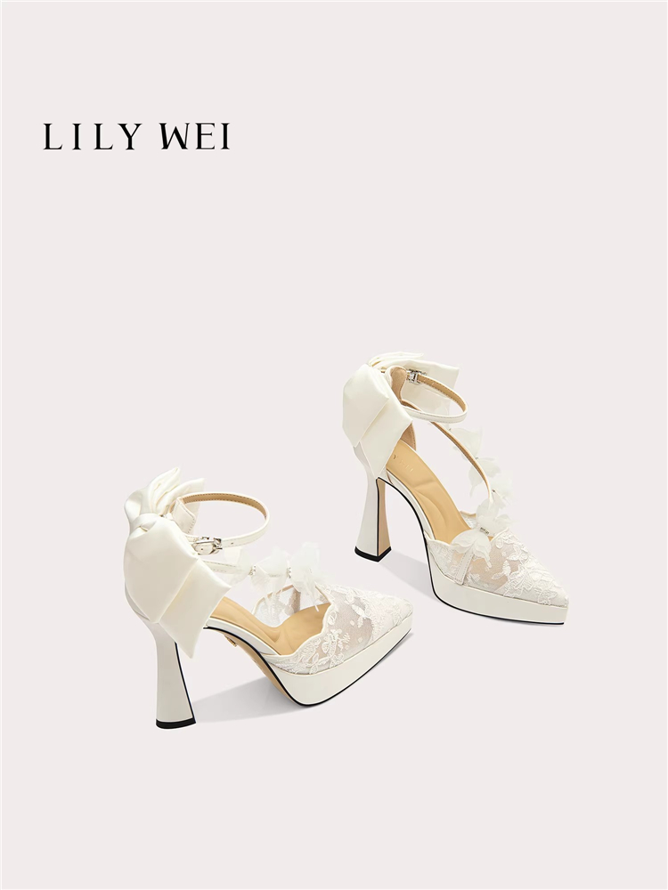 Women Shoes Waterproof - Sommerliche neue spitze Spitzen-Mesh-Strass-Schmetterlings-wasserdichte Plateau-Hochzeitsschuhe für