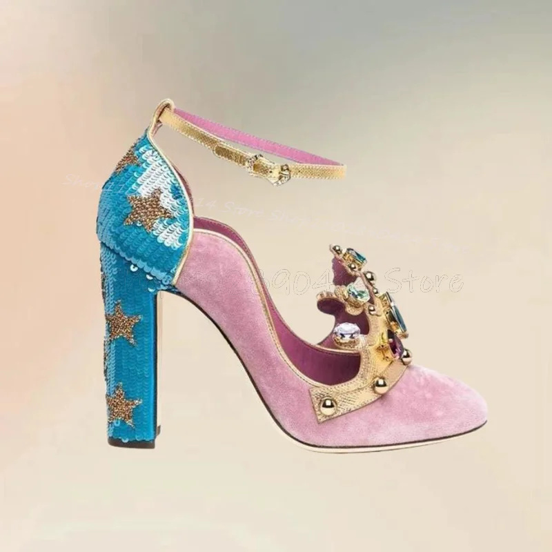 Court Heel Pointed - Gericht Stil Kristall Krone Design Spitz