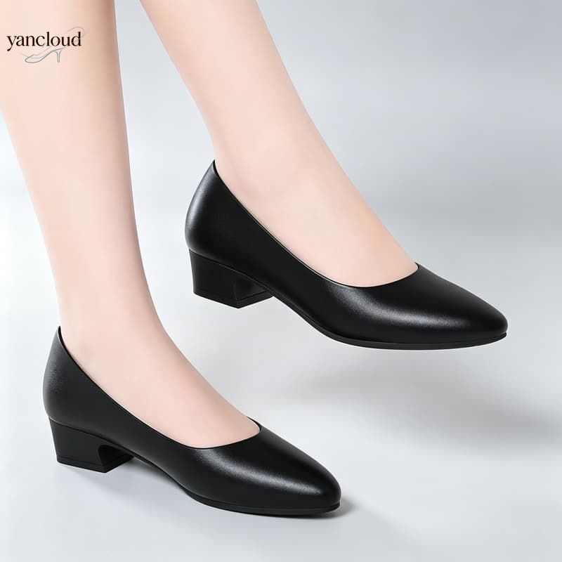 Court Heel Pointed - Elegante Damen-Softlederschuhe in Schwarz, Pumps für