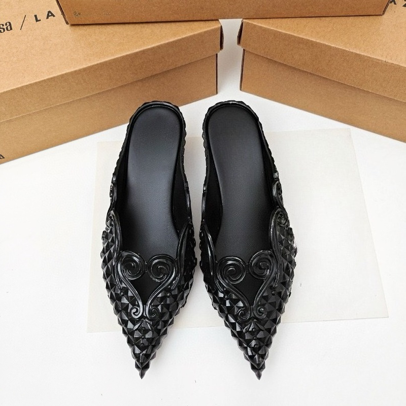 Court Heel Pointed - Damenschuhe, spitze Hexen-Hausschuhe mit niedrigem Absatz,