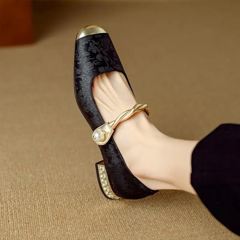 Women Shoes Japanese Brand - Damen-Pumps mit Blockabsatz, quadratische Zehen, Mary-Jane-Schuhe