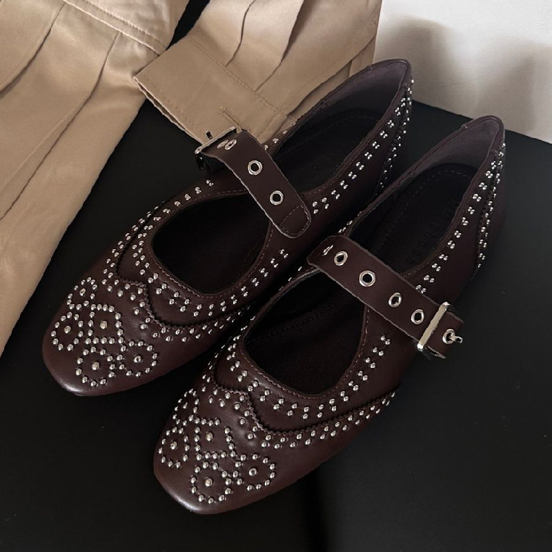 Retro Niet Schnalle Design Woh – Women'S Shoes Round Toe Bewertung und Preis