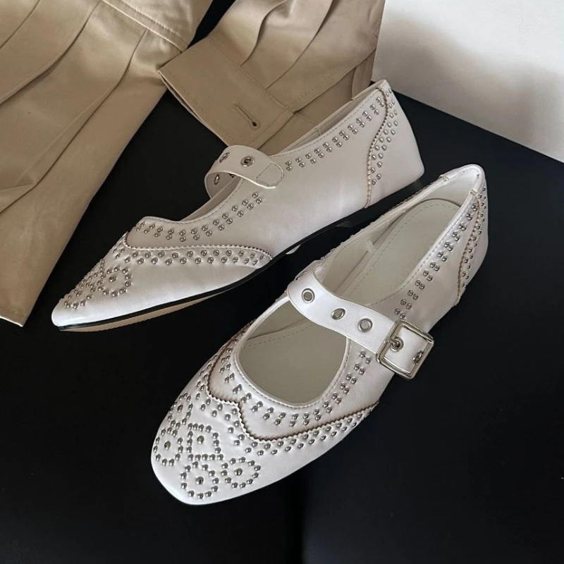 Retro Niet Schnalle Design Woh – Women'S Shoes Round Toe Bewertung und Preis