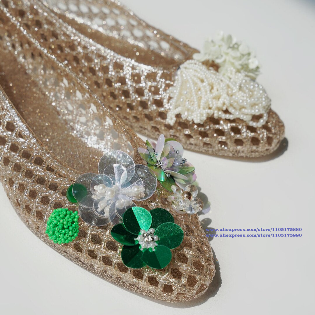Glitzernde goldene, hohle Jell – Jelly Sandal Women Bewertung und Preis