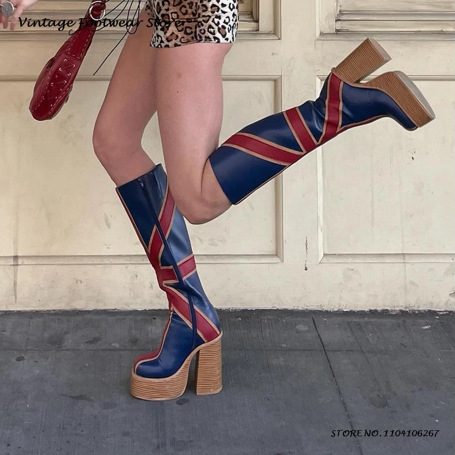 Patchwork-Leder-Plateau-Kniest – Knee High Boots Women Bewertung und Preis